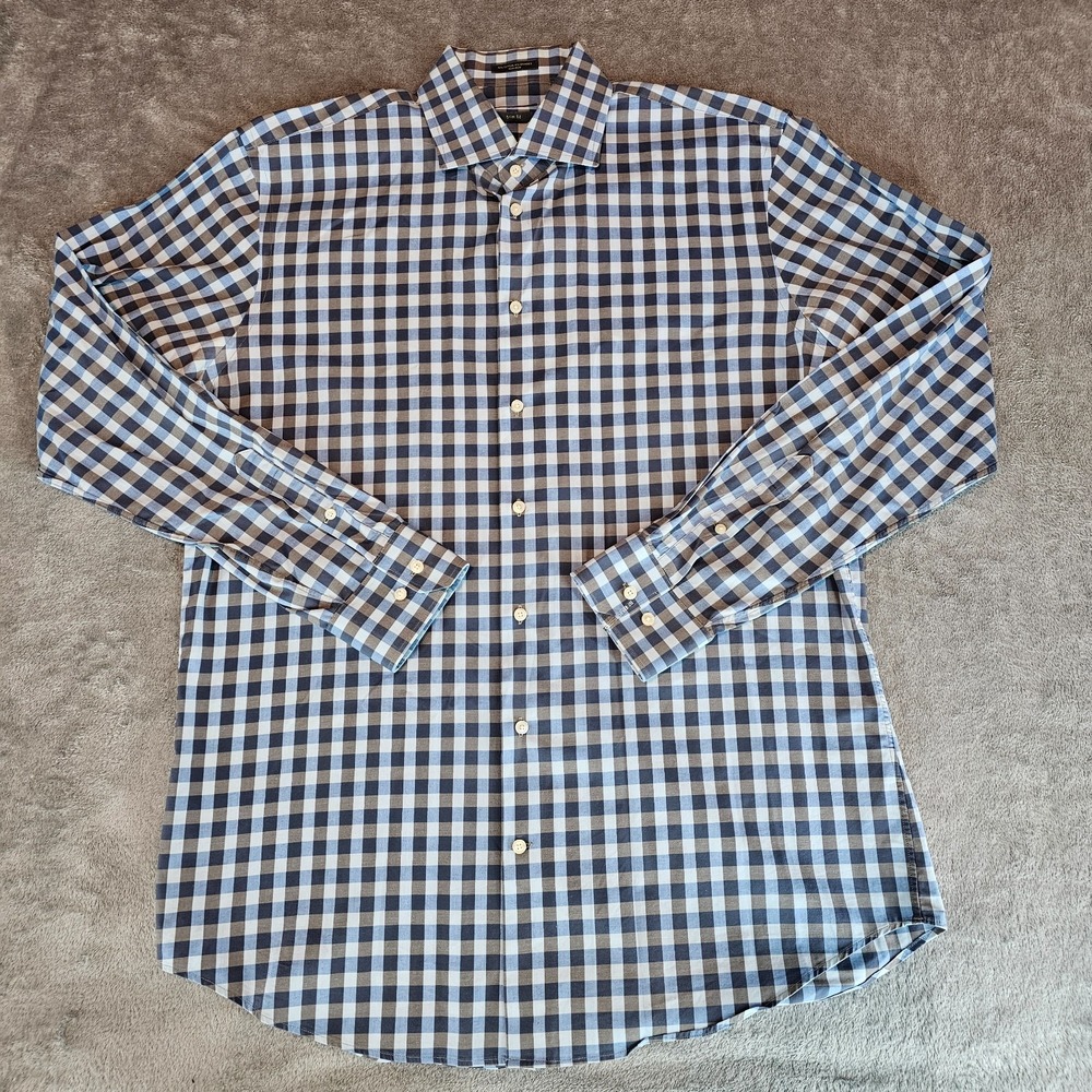 Calibrate Button Up Shirt TRIM FIT PLAID NON IRON Men's 16.5 /34-35 Long Sleeve